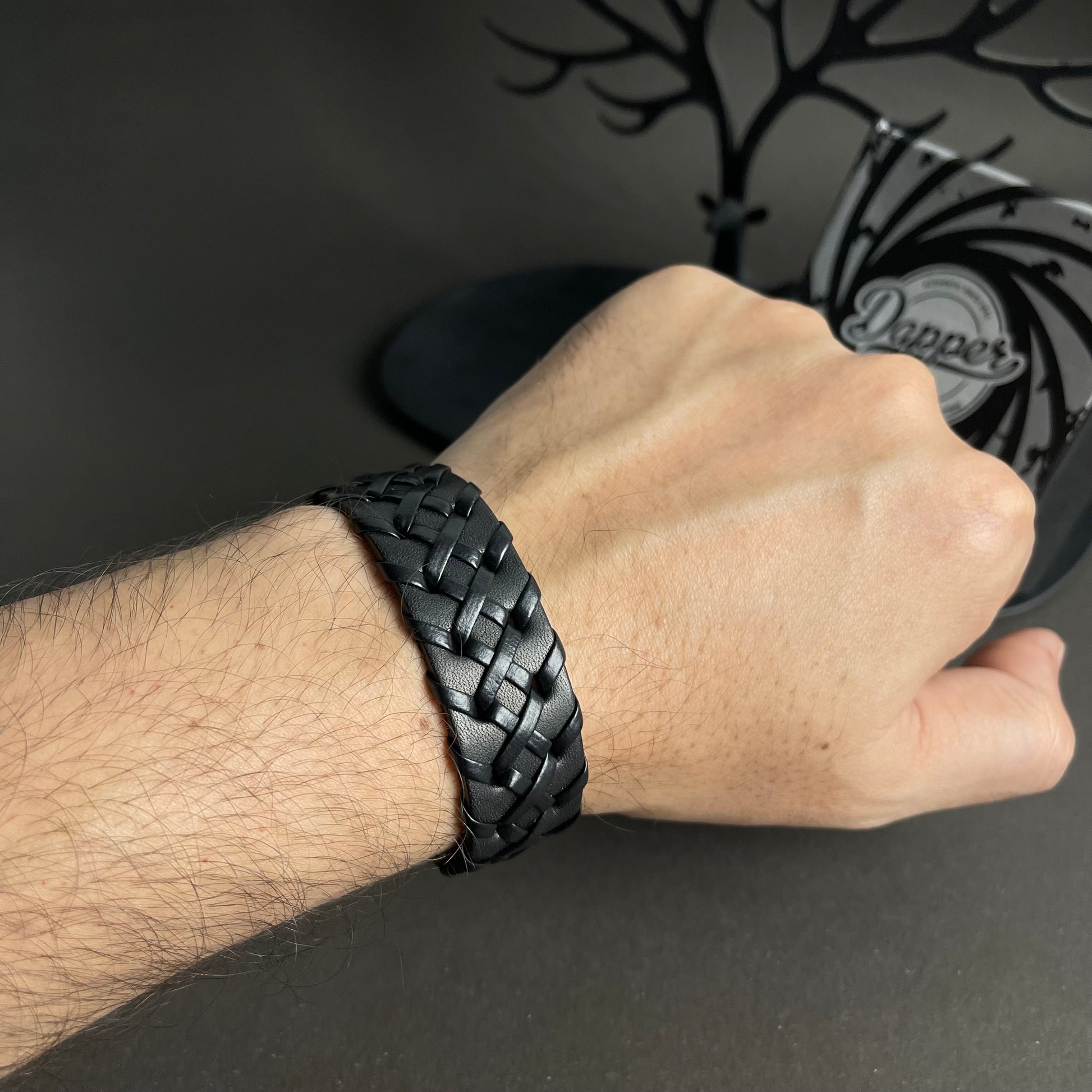 Braided Leather Cord Mens Flat Leather Bracelet ShapesbyX-12mmx6mm