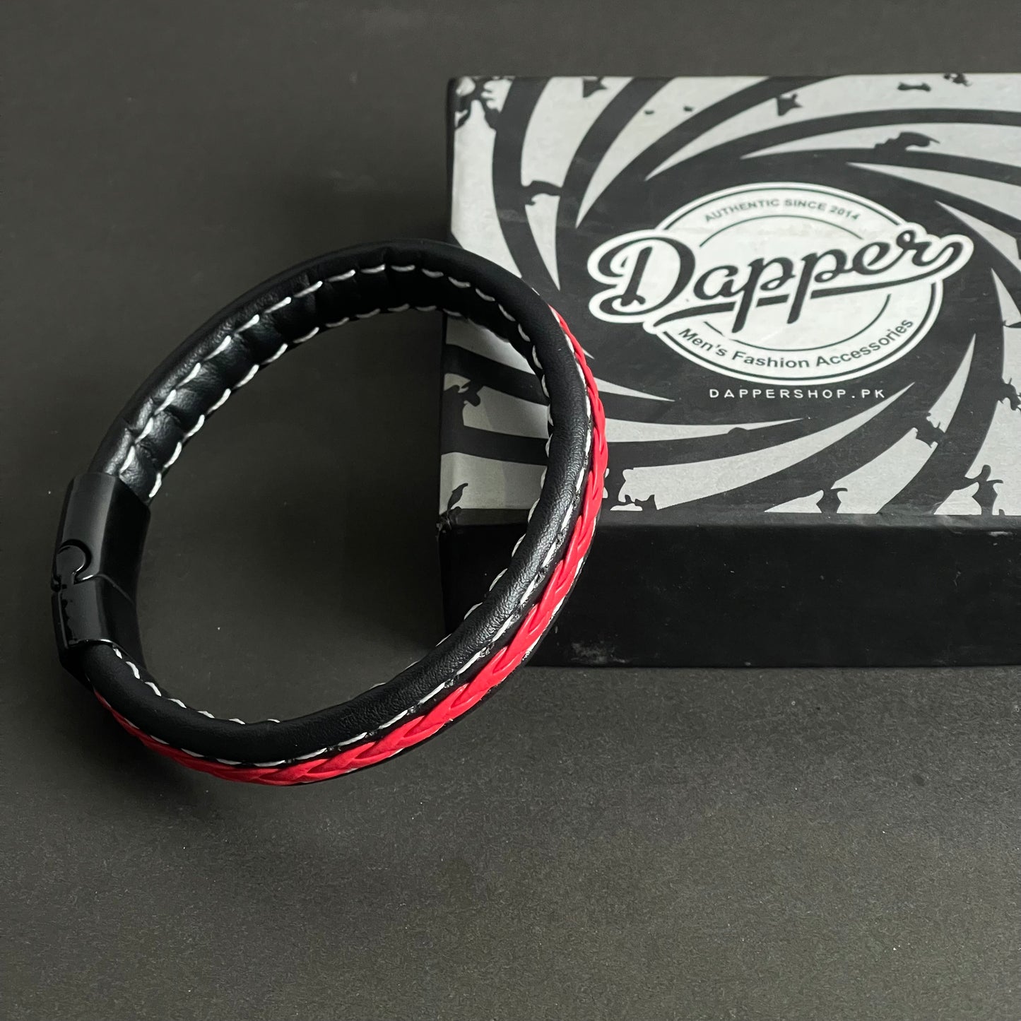 Streetwise Red & Black Leather Bracelet For Men