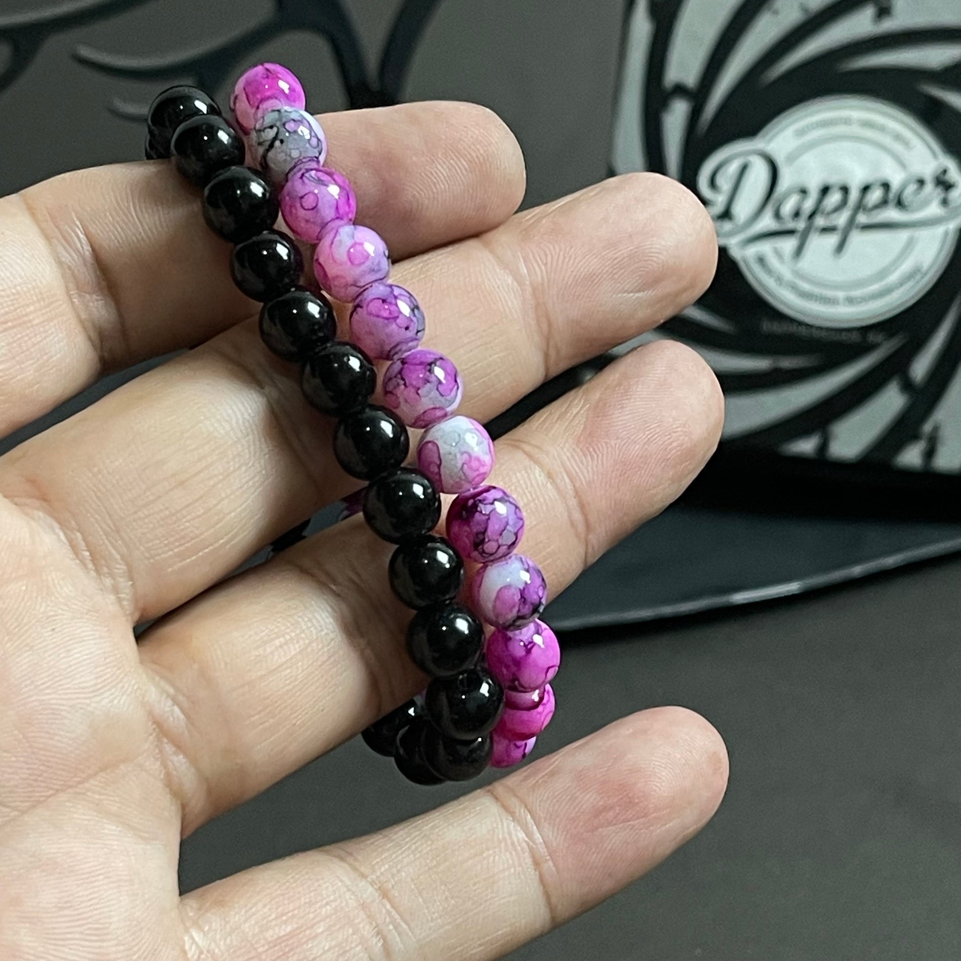 Purple and black stone beads distance bracelet online in pakistan