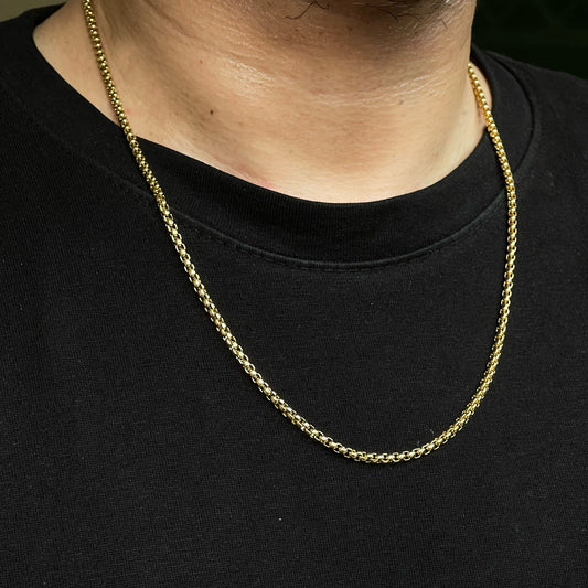 3mm Golden Round-Cut Box Neck Chain For Men