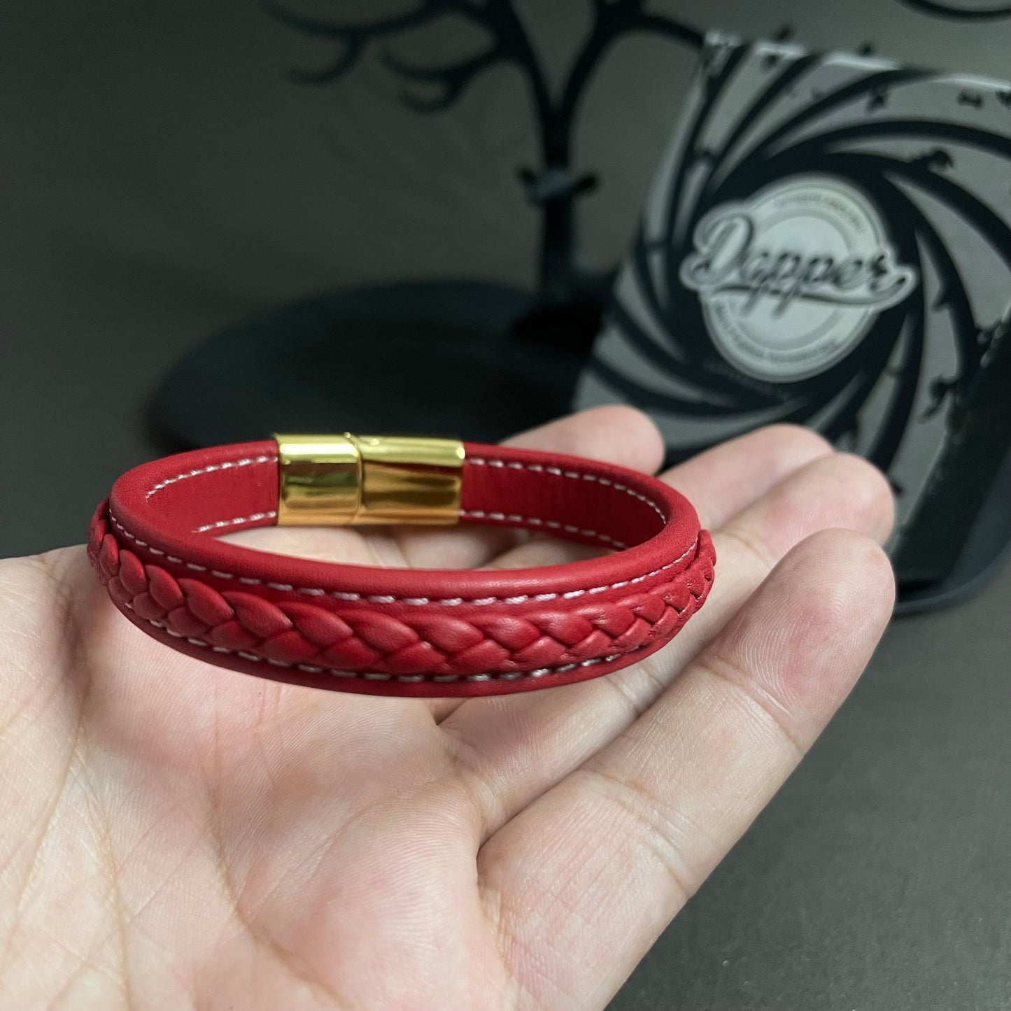 Streetwise Voyager Red Golden Leather Bracelet For Men