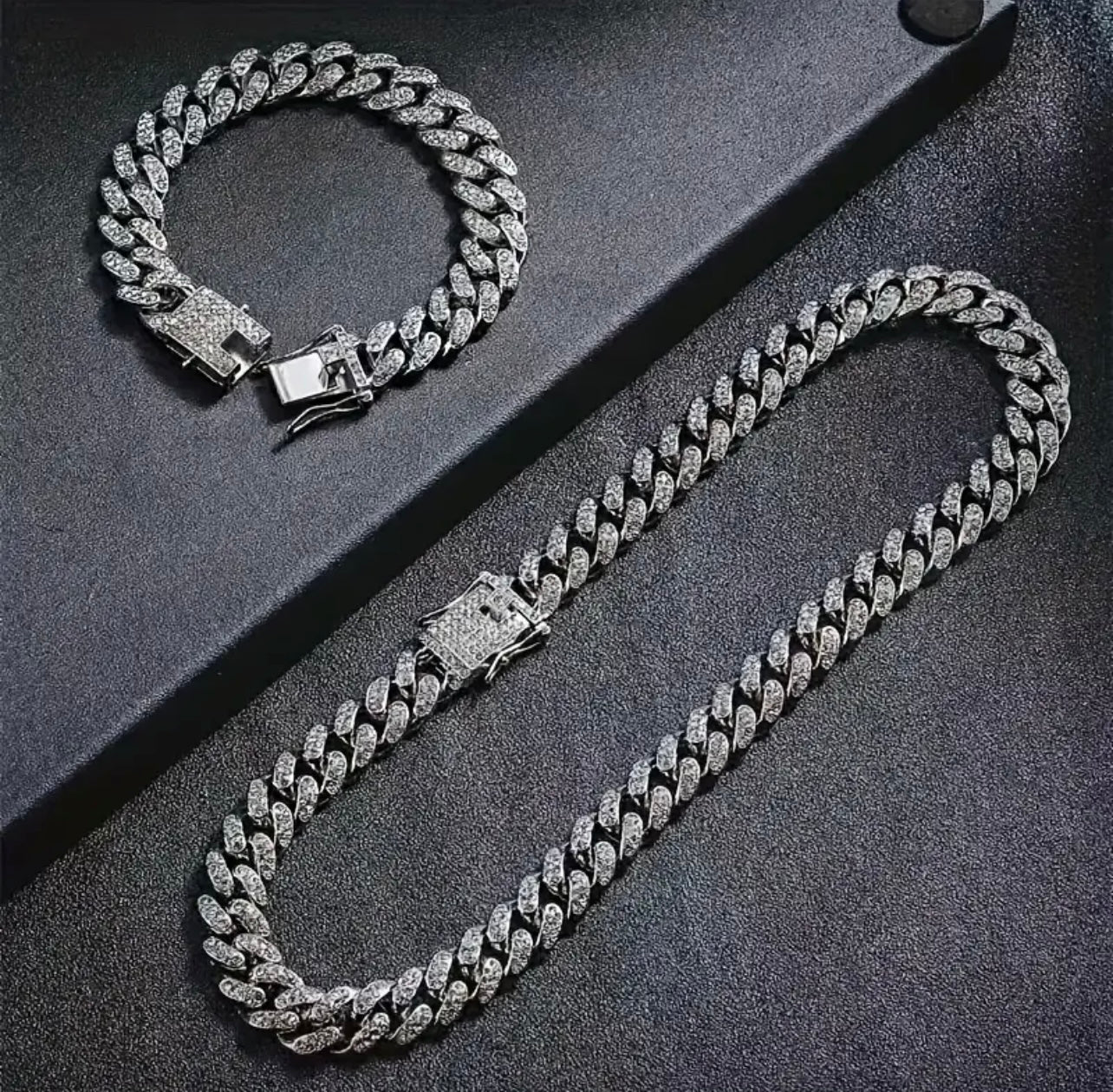 13mm silver iced out miami Cuban link neck chain bracelet for men online in pakistan