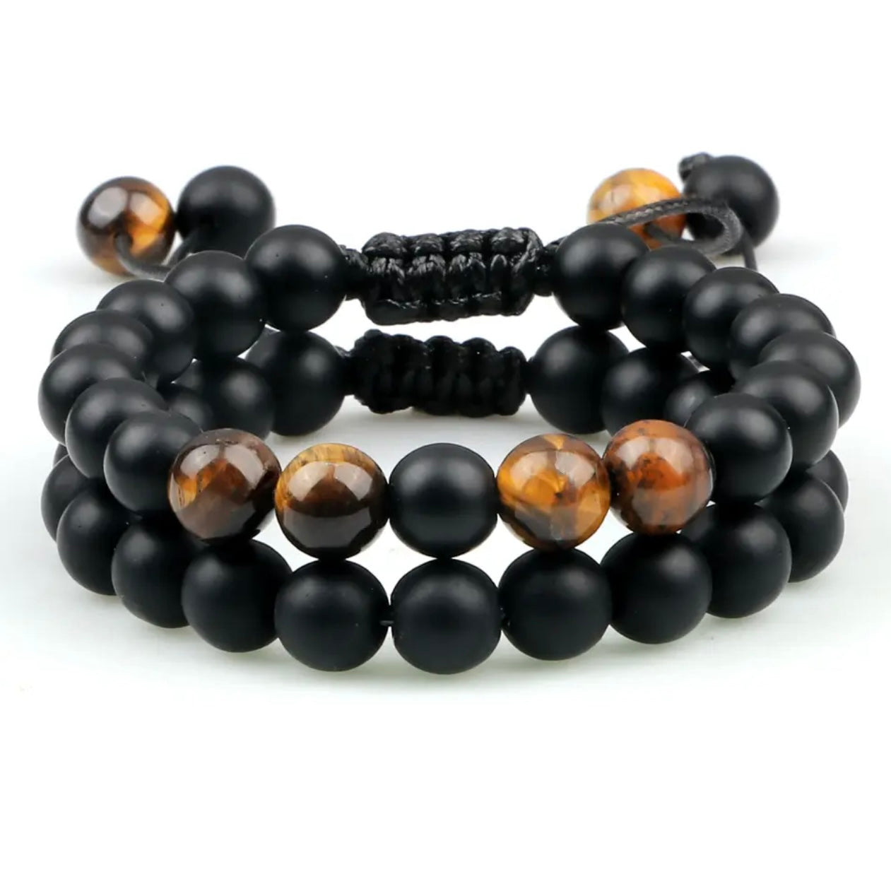 Tiger eye and matt black agate natural stone beads bracelets for men women online in pakistan