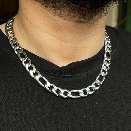 11mm Short Silver Figaro Link Neck Chain
