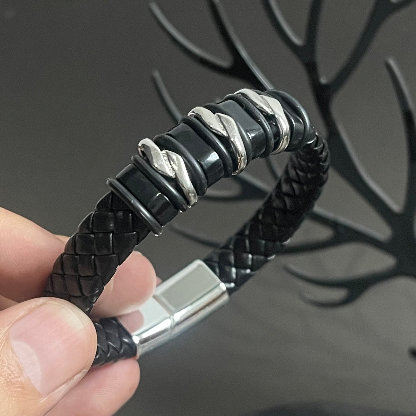 black leather bracelet for men online in pakistan