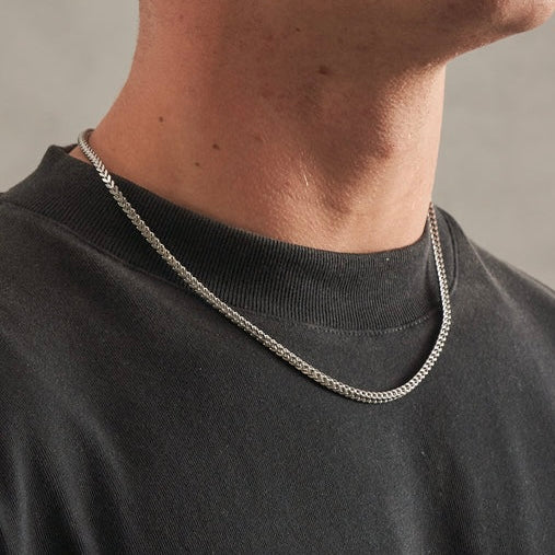 2mm silver Square Franco neck chain for men online in Pakistan