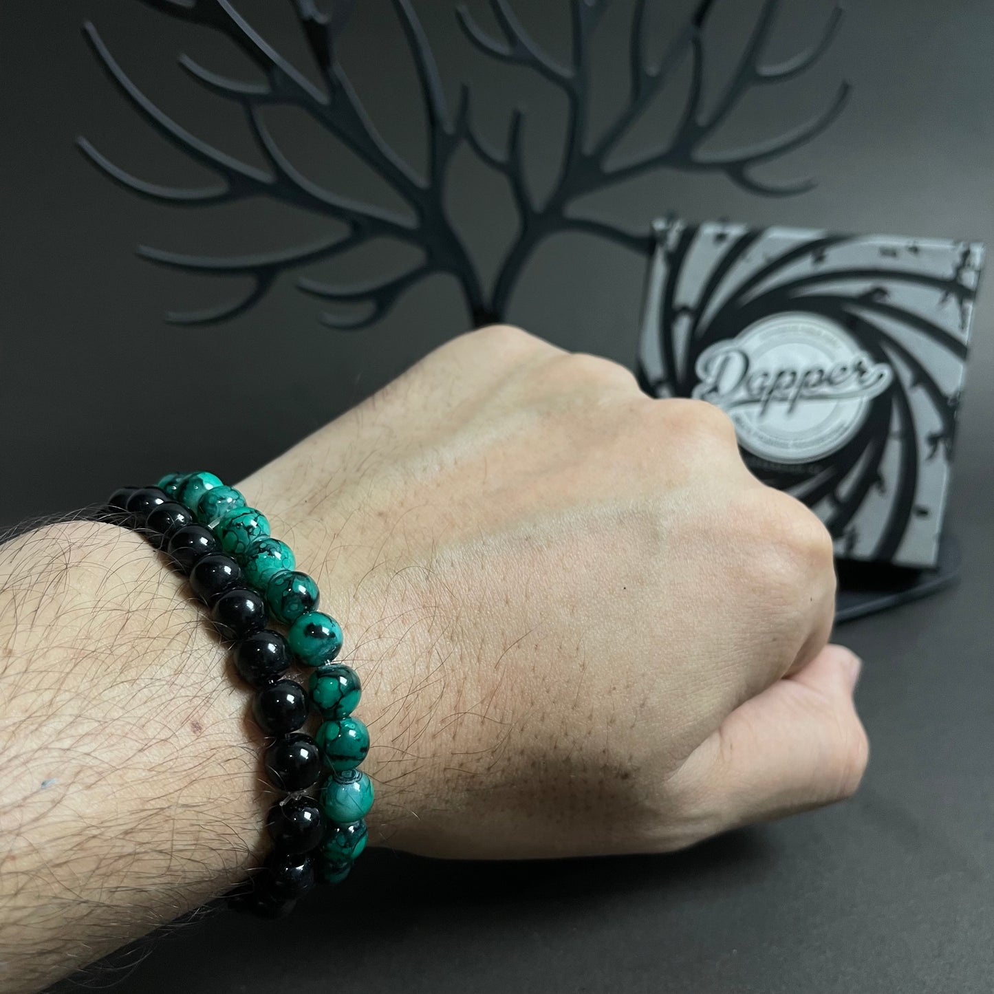 green and black stone beads distance bracelet online in pakistan