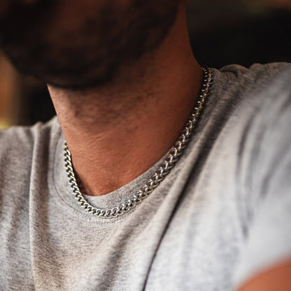 6mm silver square Franco foxtail neck chain for men online in Pakistan 
