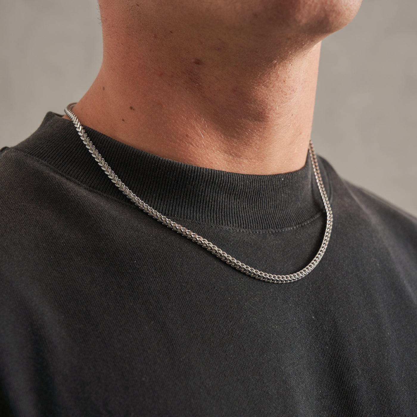 2mm silver Square Franco neck chain for men online in Pakistan