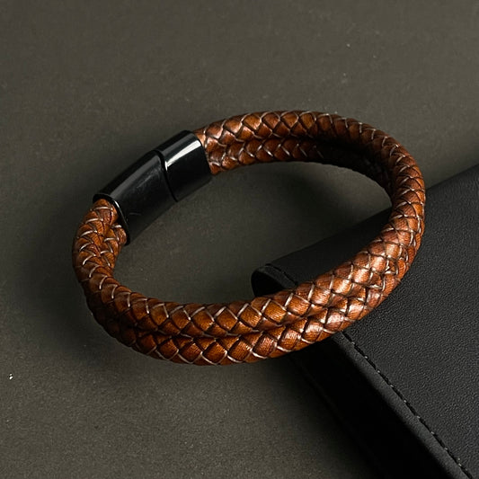 Cross Cord Vintage Brown Leather Bracelet For Men