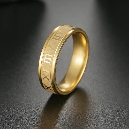 roman numeral titanium golden ring for men online in pakistan