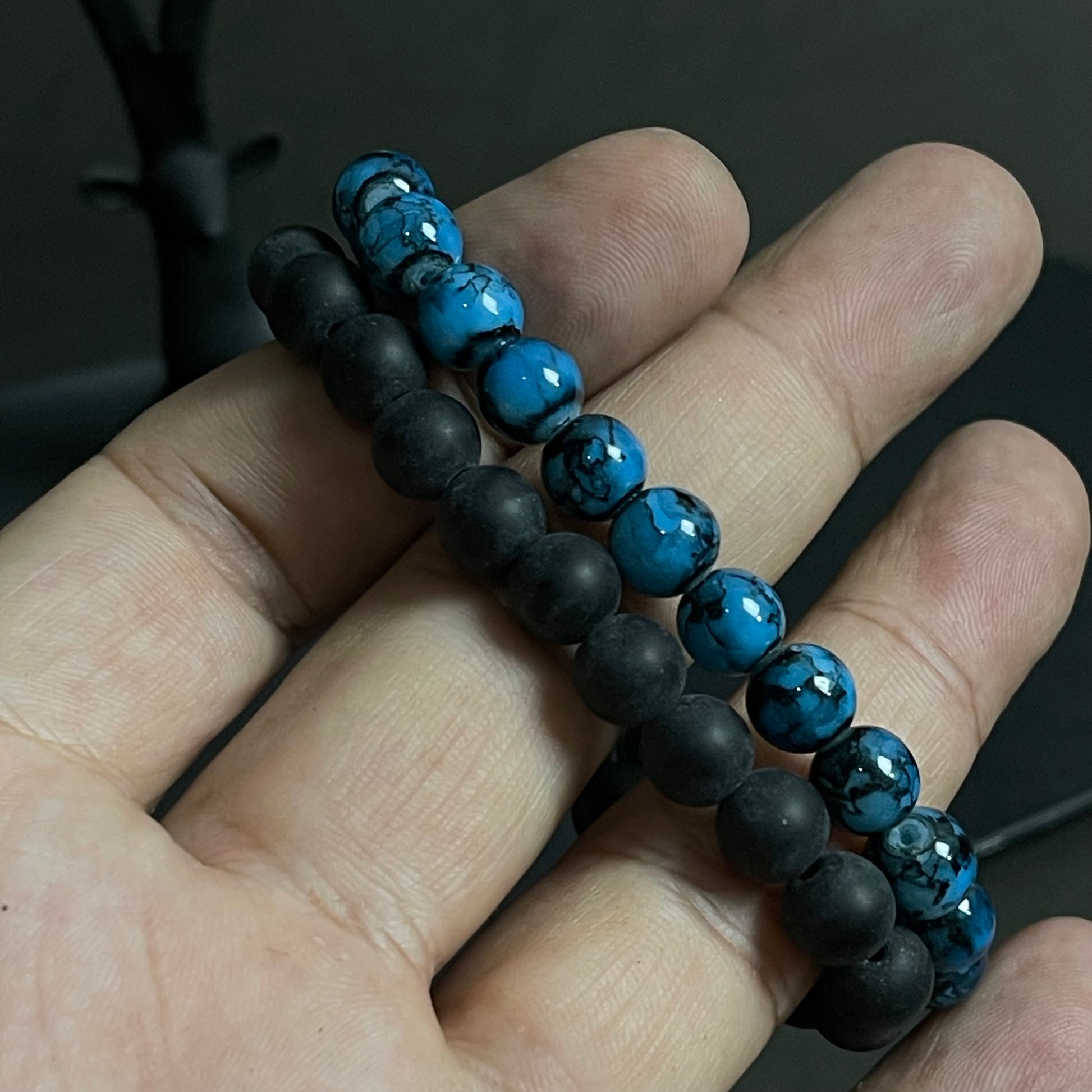 blue and black stone beads distance bracelet online in pakistan