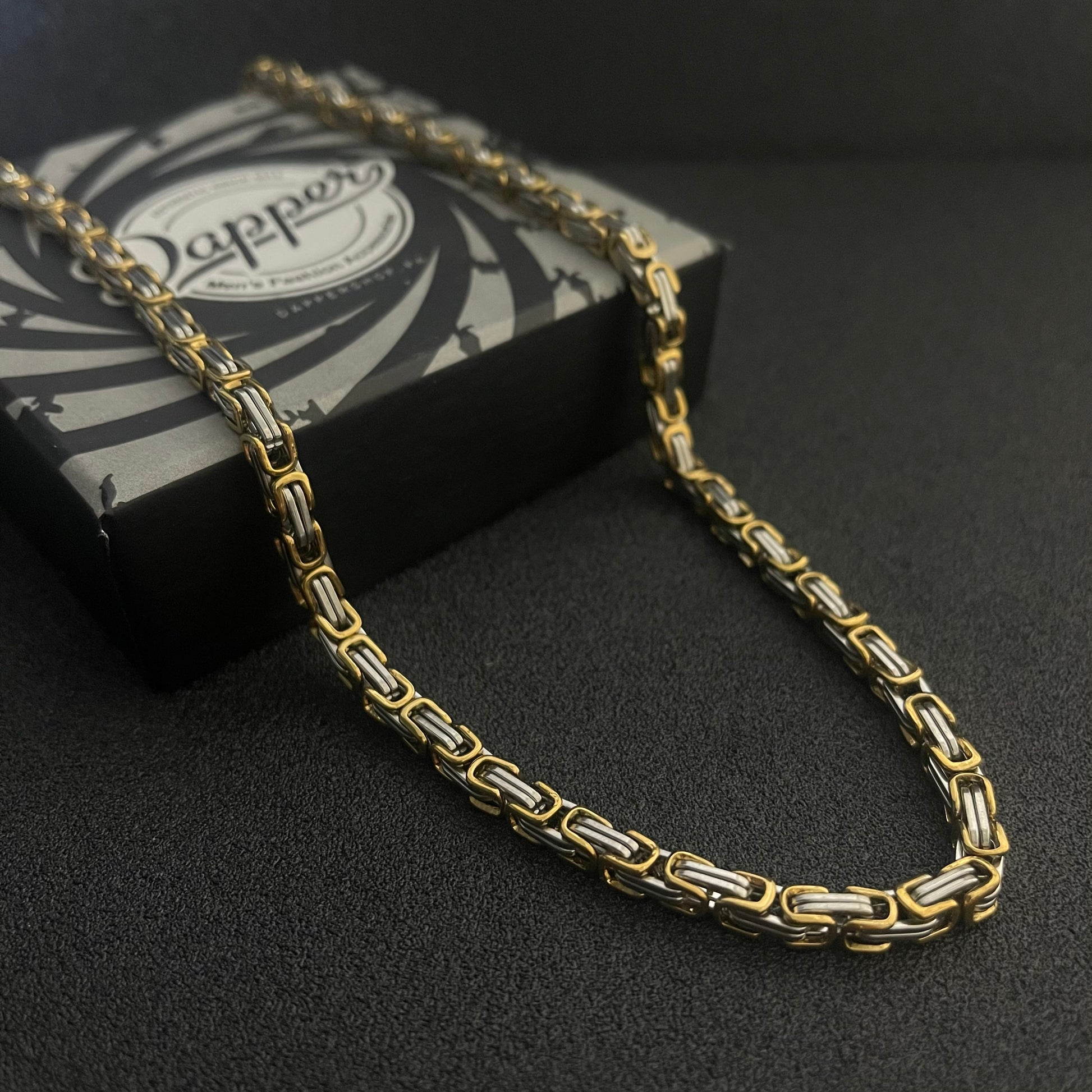 5mm Silver Golden Square Byzantine Link Neck Chain For Men