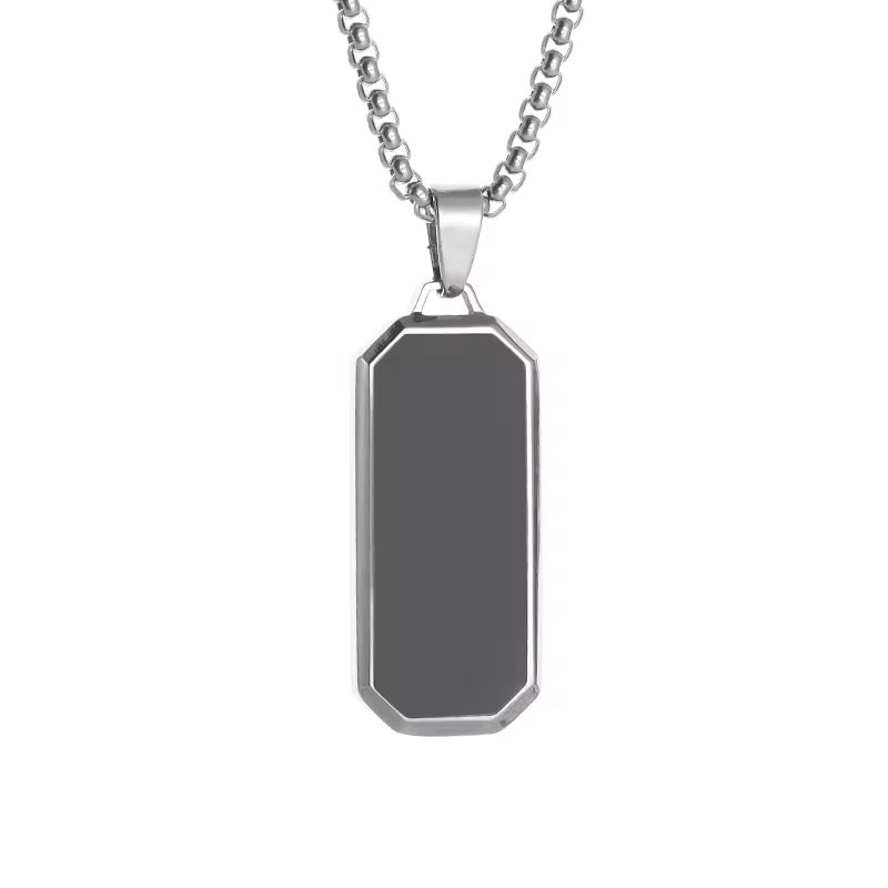 Black Epoxy Rectangle Minimal Pendant Necklace For Men