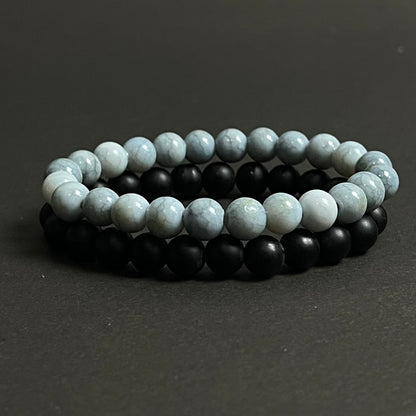 Grey and black stone beads distance bracelet online in pakistan