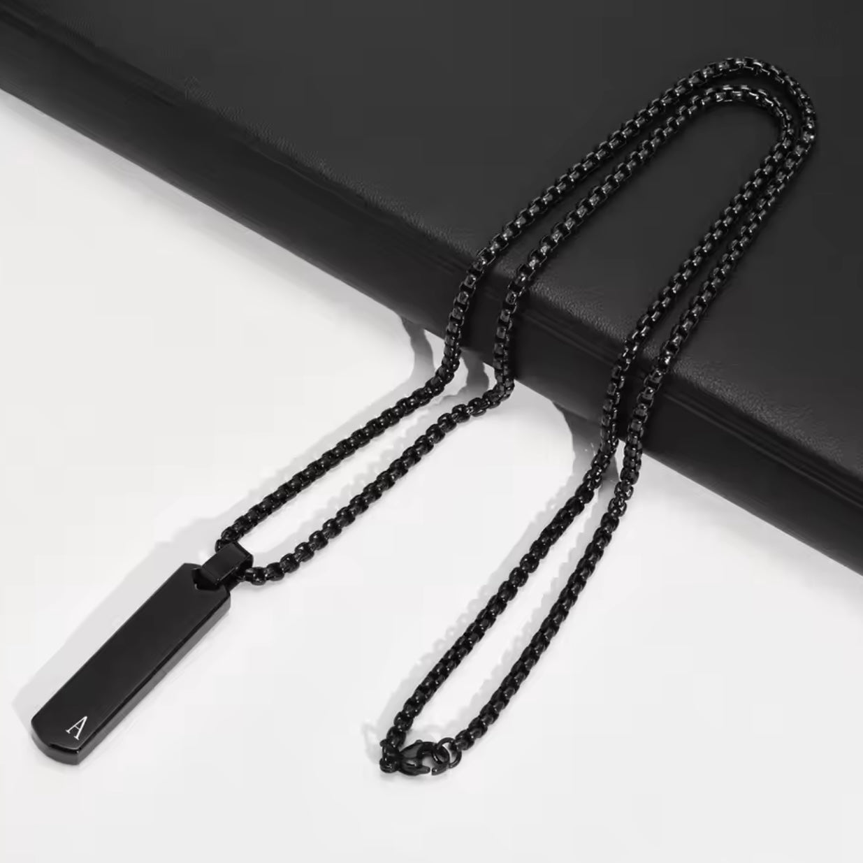 Black Flat Bar Pendant With Curb Chain