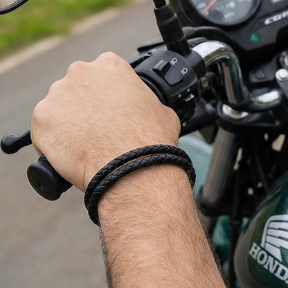 Cross Cord Black Leather Bracelet For Men