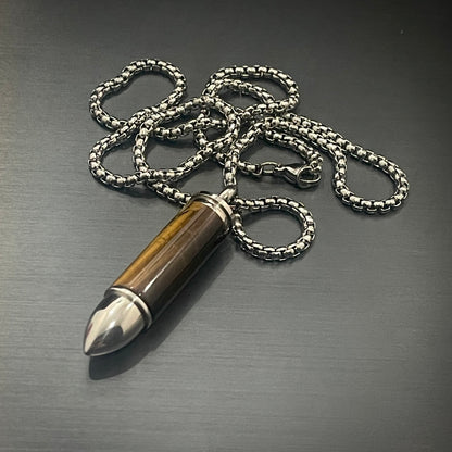 Tiger Eye Stone Bullet Pendant Necklace For Men