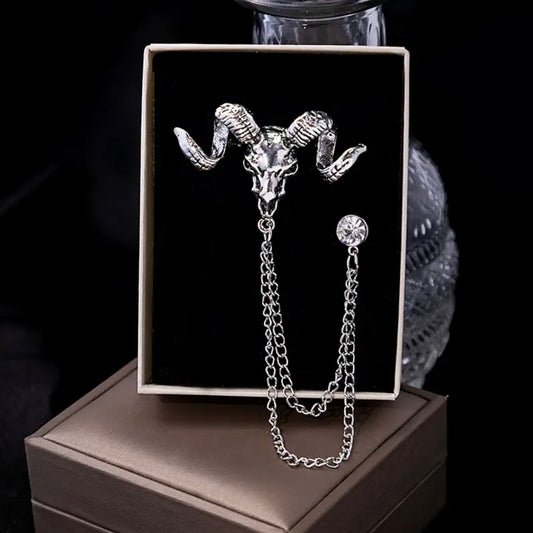 Silver markhor brooch with chain for men online in pakistan
