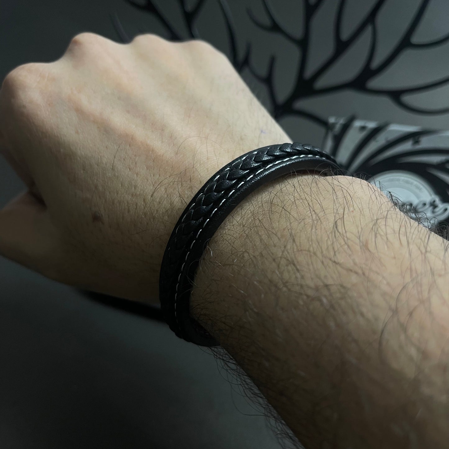 pure black leather bracelet for men online in pakistan