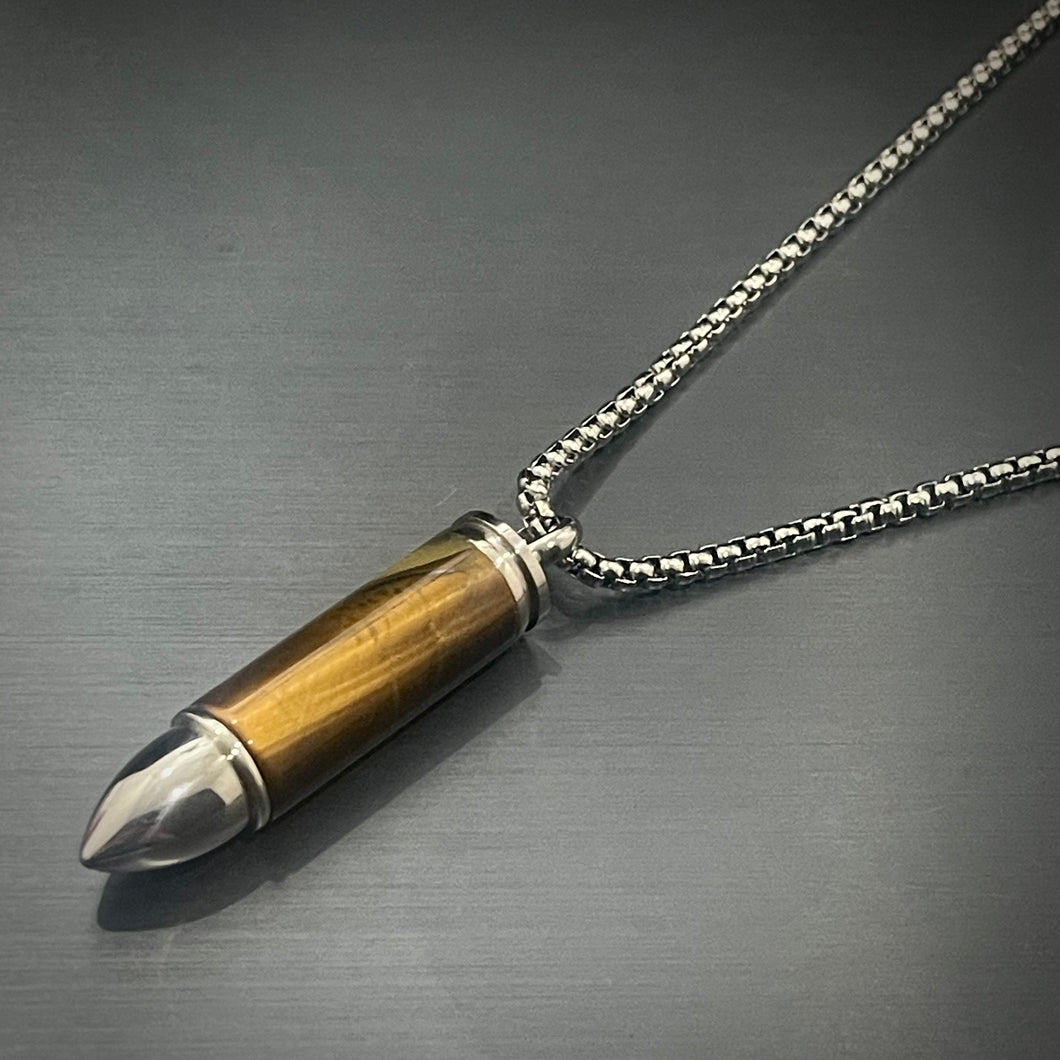Tiger Eye Stone Bullet Pendant Necklace For Men