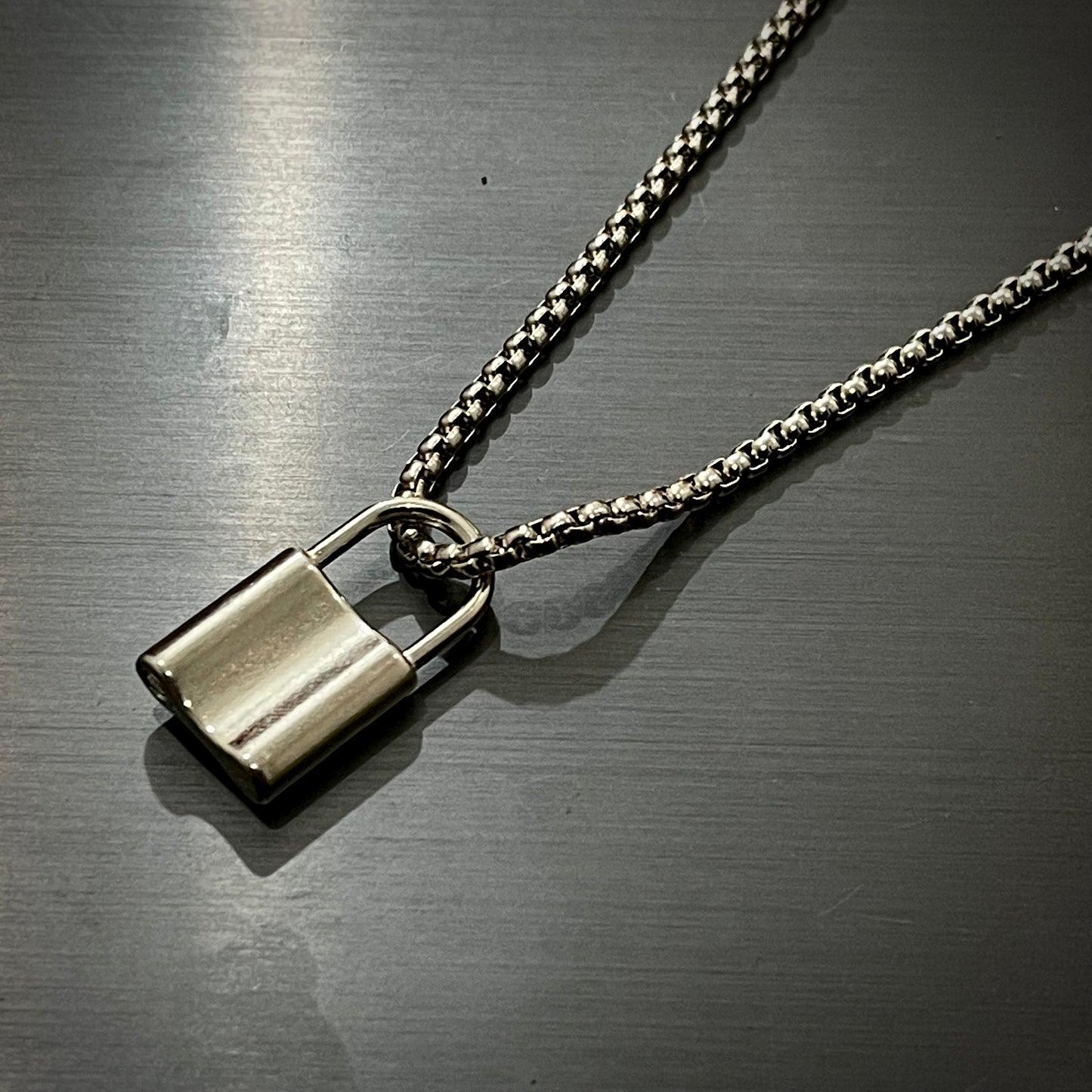 Stainless Steel Pad Lock Pendant Necklace