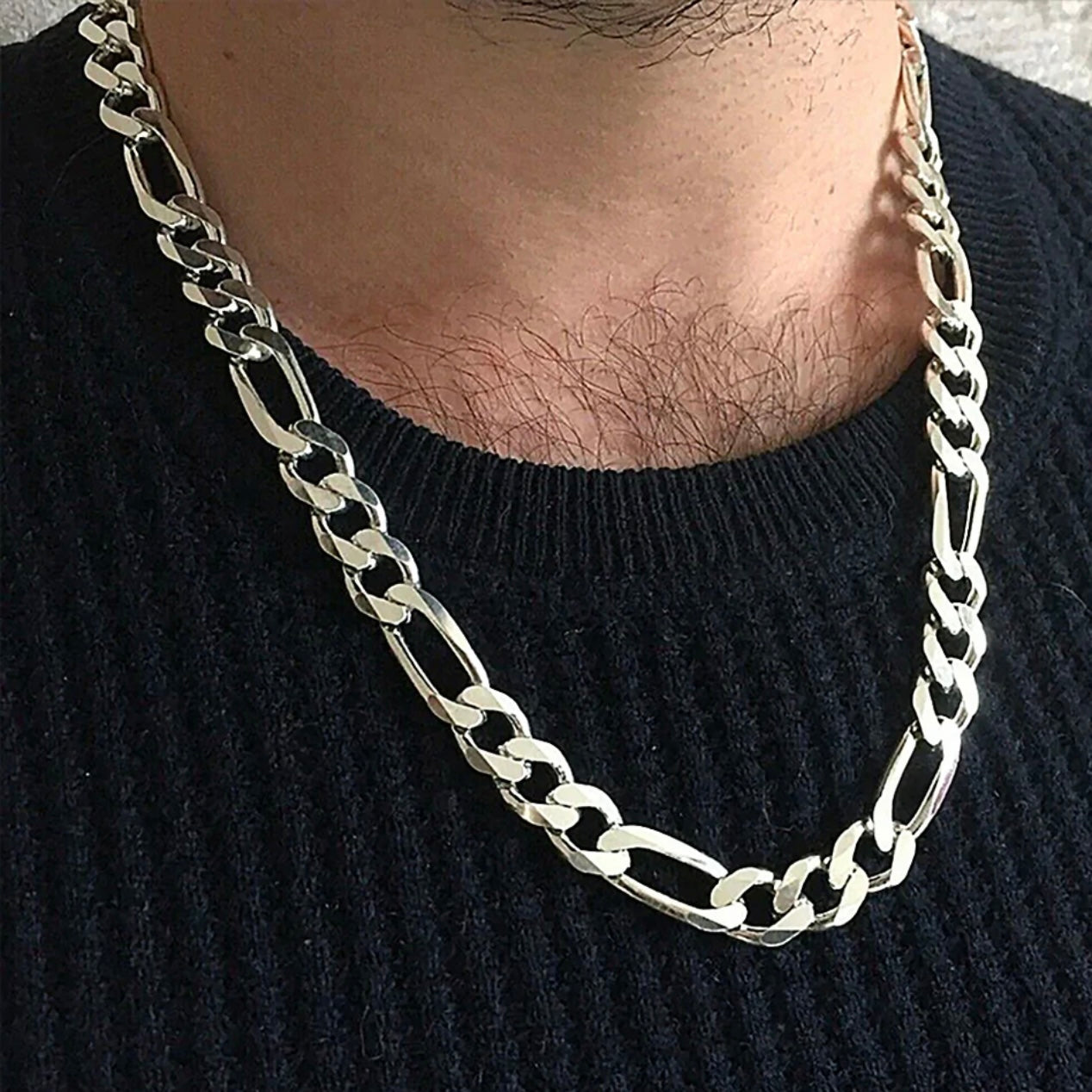 Silver figaro chain deals mens