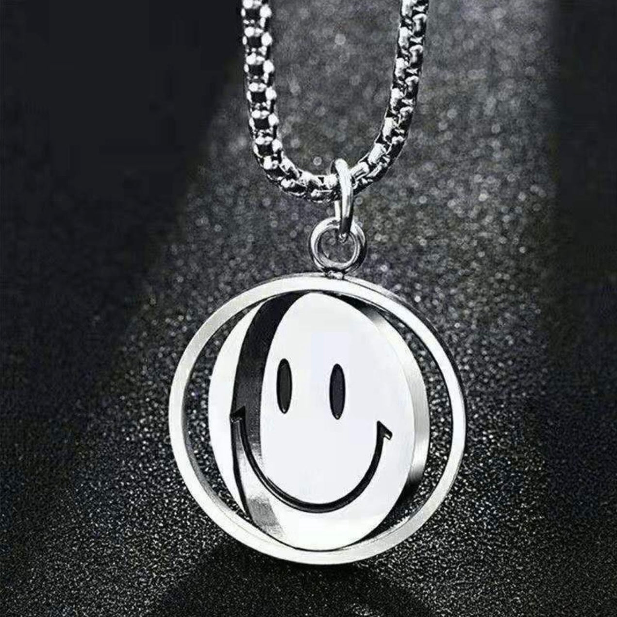 Stainless Steel Smiley Coin Pendant Necklace For Men