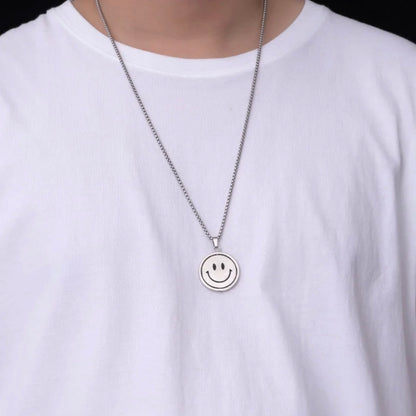 Stainless Steel Smiley Coin Pendant Necklace For Men