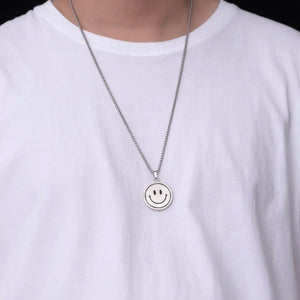 Stainless Steel Smiley Coin Pendant Necklace For Men
