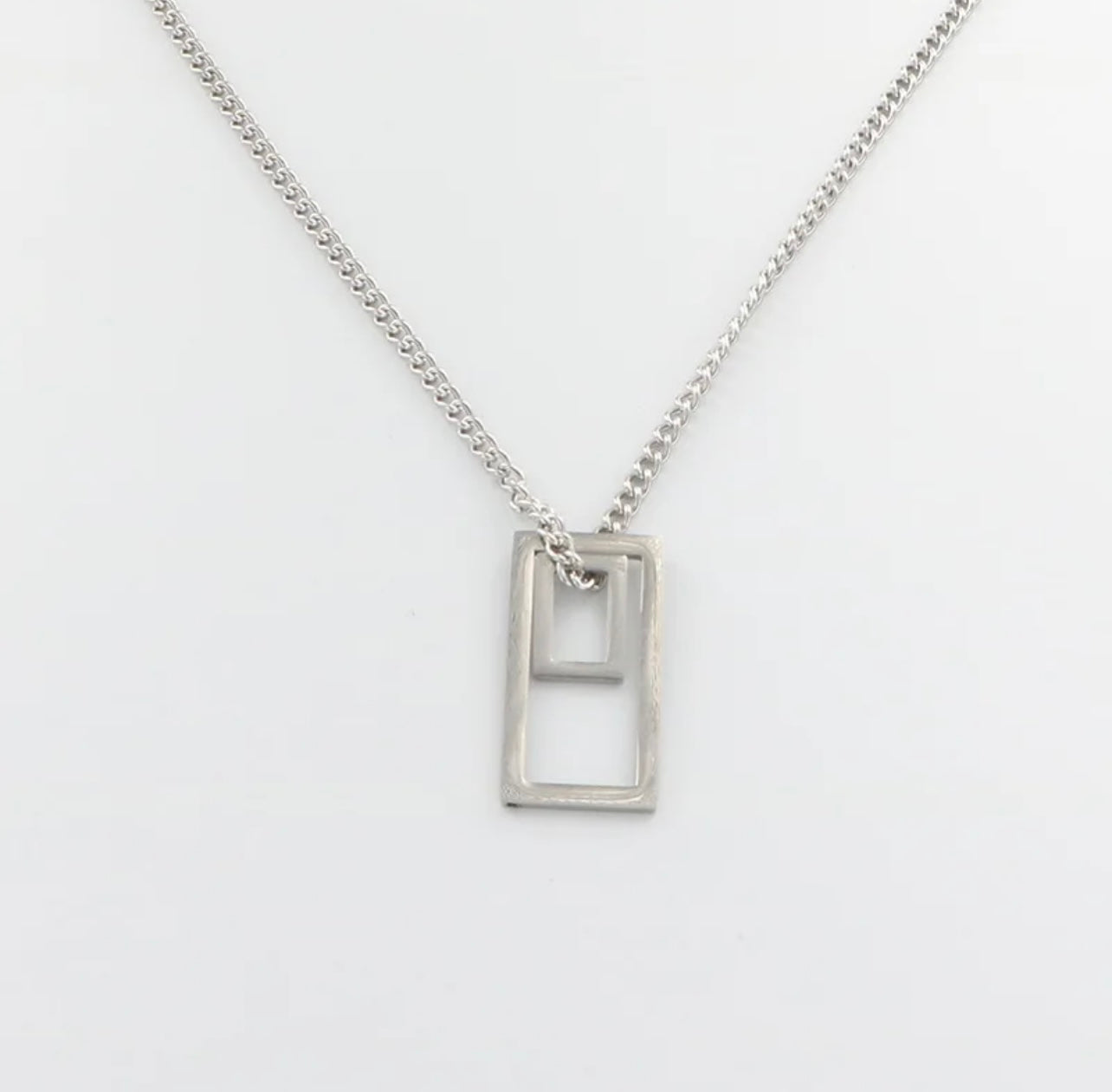 silver minimal rectangle pendant chain locket for men women in pakistan