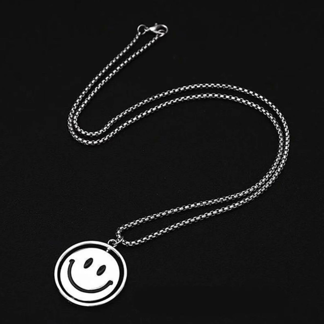 Stainless Steel Smiley Coin Pendant Necklace For Men