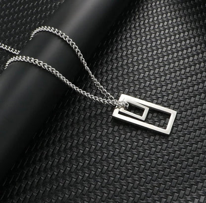 silver minimal rectangle pendant necklace for men women online in pakistan