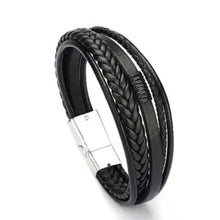 Load image into Gallery viewer, black layered leather bracelet for men boys in pakistan