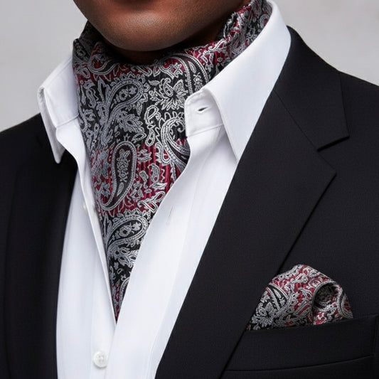 Emperor's Paisley Ascot Tie Jacquard Woven Cravat Tie and Pocket Square Set