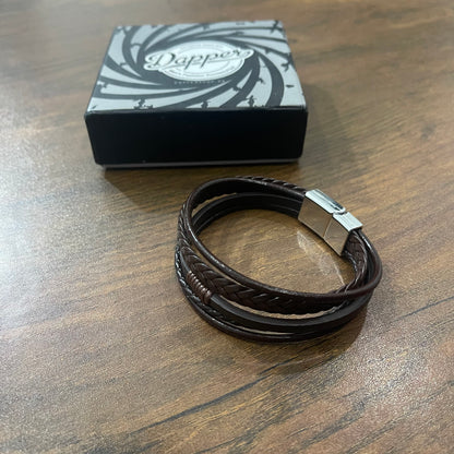 brown layered leather bracelet for men boys in pakistan