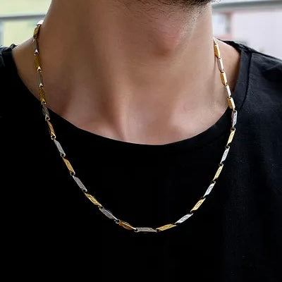 Dapper Stainless Steel Golden Silver Rice Chain For Men and Boys