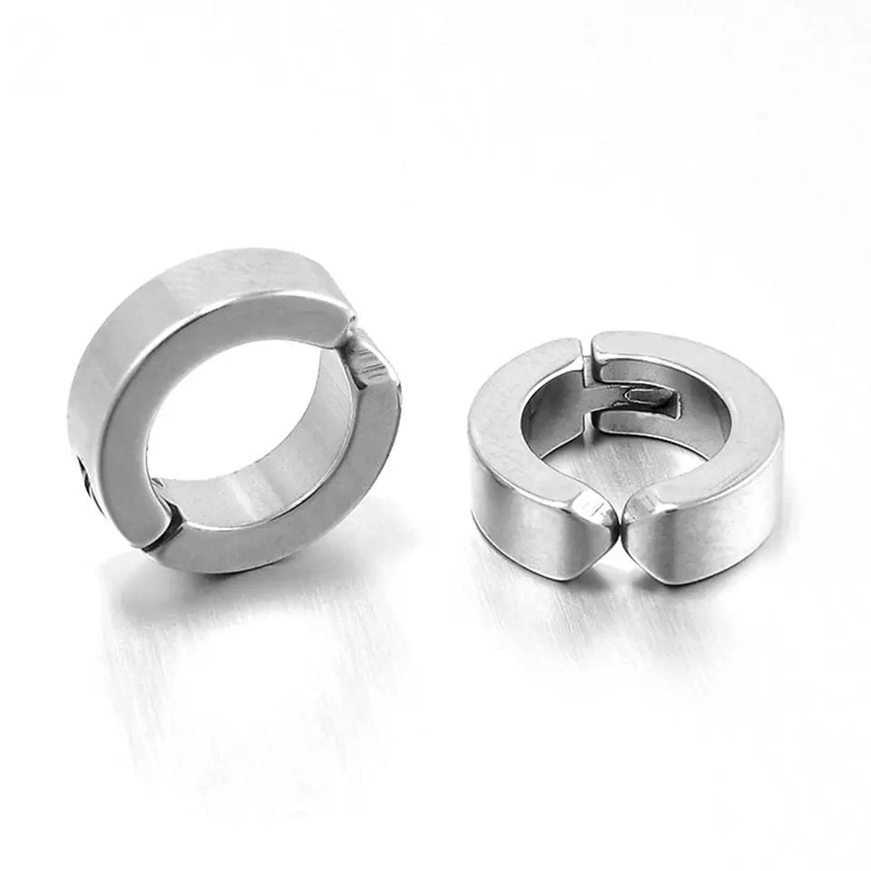 Non-Pierced Stainless Steel Clip On Round Hoop Earrings - Silver