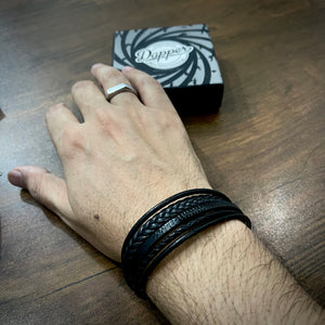 black layered leather bracelet for men boys in pakistan