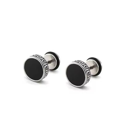 Classic Silver Round Stud Earring Pair For Men