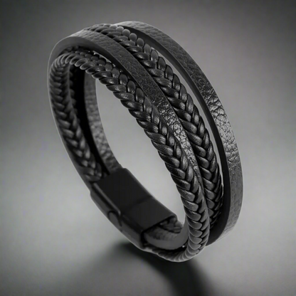 Black Layered Braided Bracelet For Men