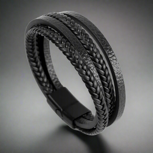 Black Layered Braided Bracelet For Men