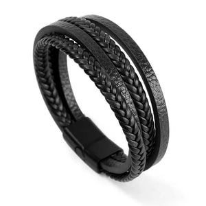 Black Layered Braided Bracelet For Men