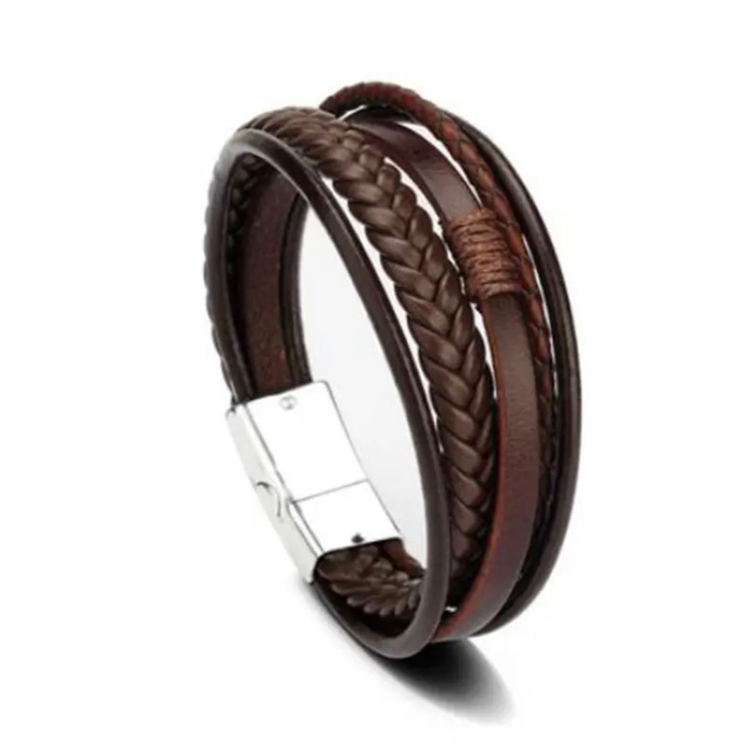 brown layered leather bracelet for men boys in pakistan