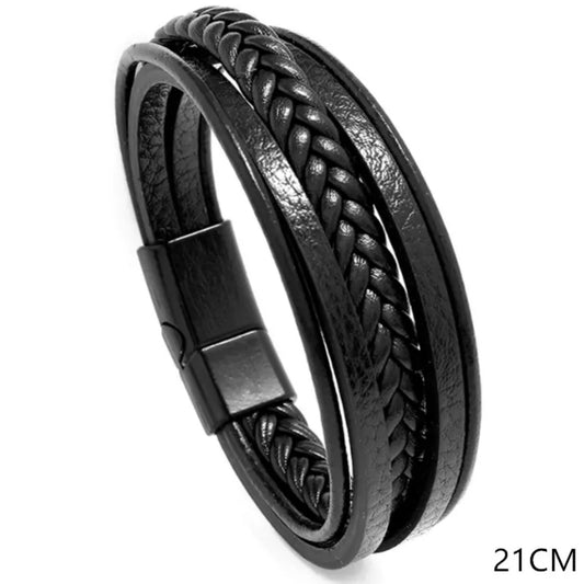 Urban Pioneer Black Leather Bracelet For Men