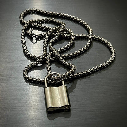 Stainless Steel Pad Lock Pendant Necklace