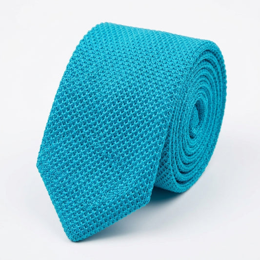 Premium Cyan Pointed Knitted Tie For Men (Bright Light Blue)