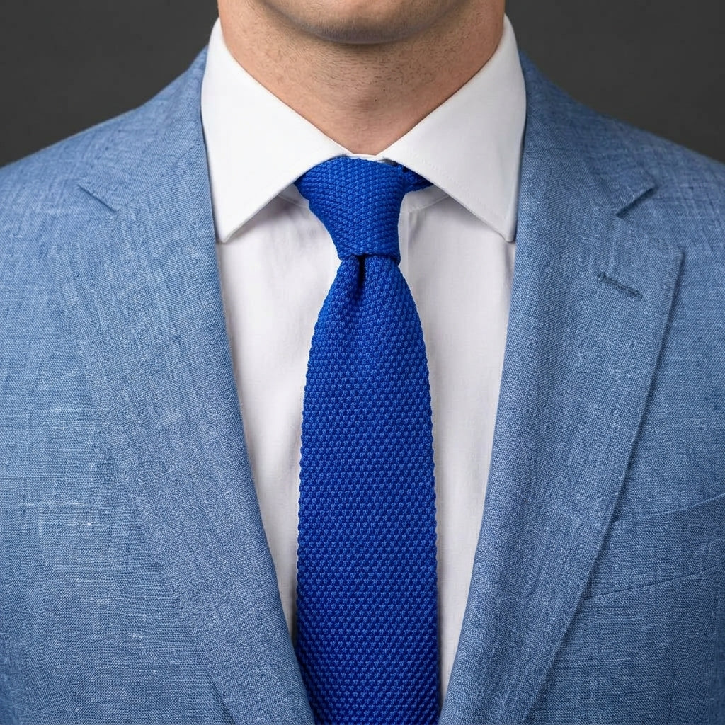 Premium Royal Blue Pointed Knitted Tie For Men