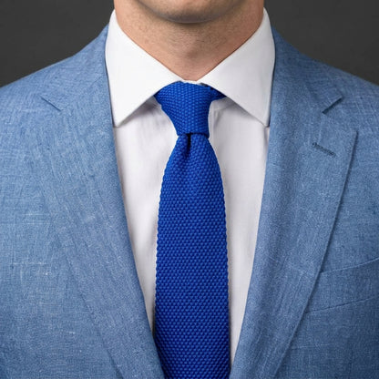 Premium Royal Blue Pointed Knitted Tie For Men