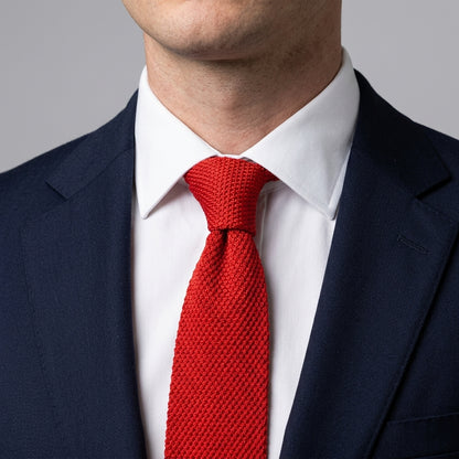 Premium Crimson Red Pointed Knitted Tie For Men (Bright Red)